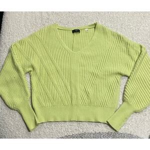 Tahari Women's Size Medium Cable Knit Long Balloon Sleeve Sweater Lime Green
